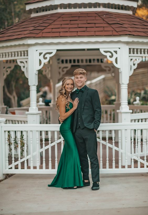 Modest Mermaid Straps Long Satin Green Prom Dresses P1238 PreppyDress