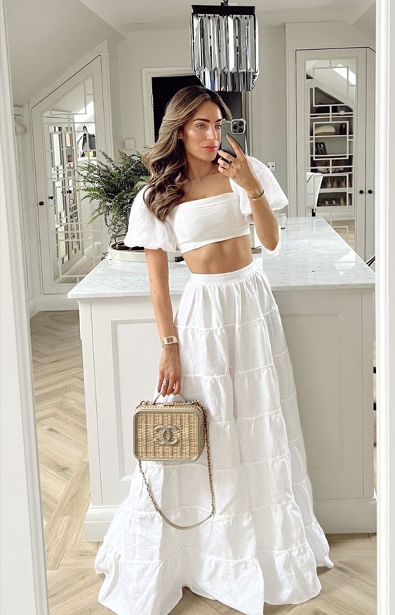 White Crop Top Prom Dresses