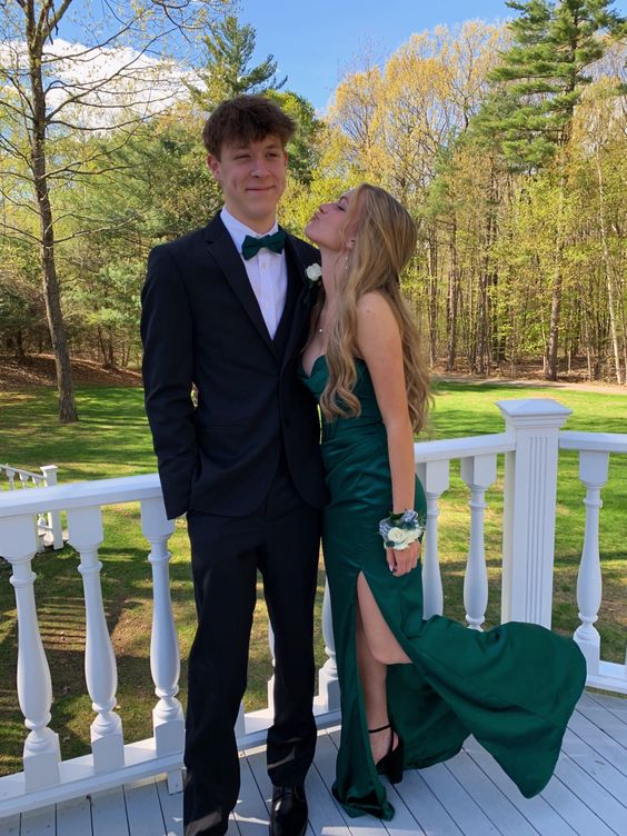 Green fashion slit prom dress