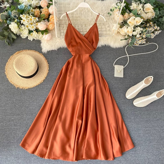 Stylish v neck backless dress summer dress 045