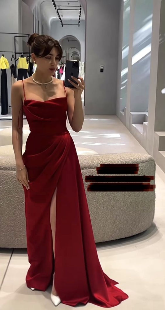 Stunning Mermaid Red Slit Prom Dress Birthday Outfits P462