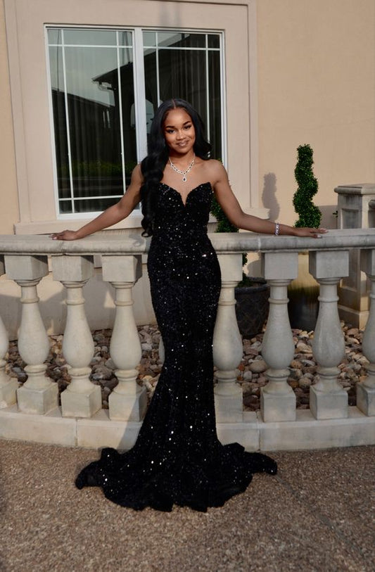 Simple Mermaid Black Sequin Prom Dresses 22th Birthday Outfit P425