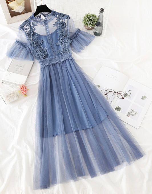 Cute A Line Tulle Lace Applique Dress Summer Dress P337