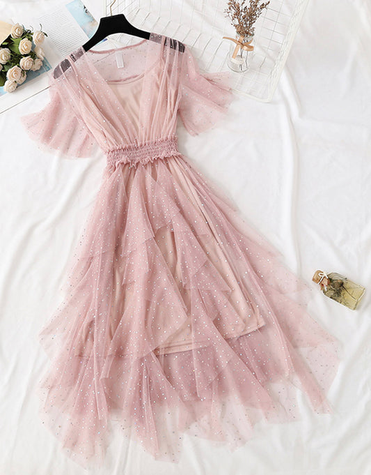 Girl Summer Dress A Line Tulle Dress With Sequins P335