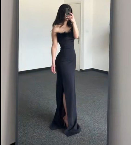 Sexy Mermaid Black Strapless Prom Dresses 17th Birthday Outfits P405