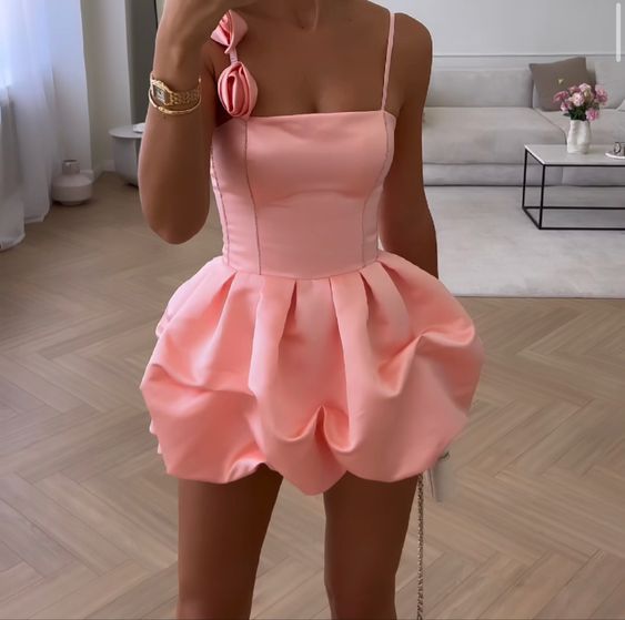 Cute Mini 17th Birthday Dresses Pink Satin Birthday Outfit P423