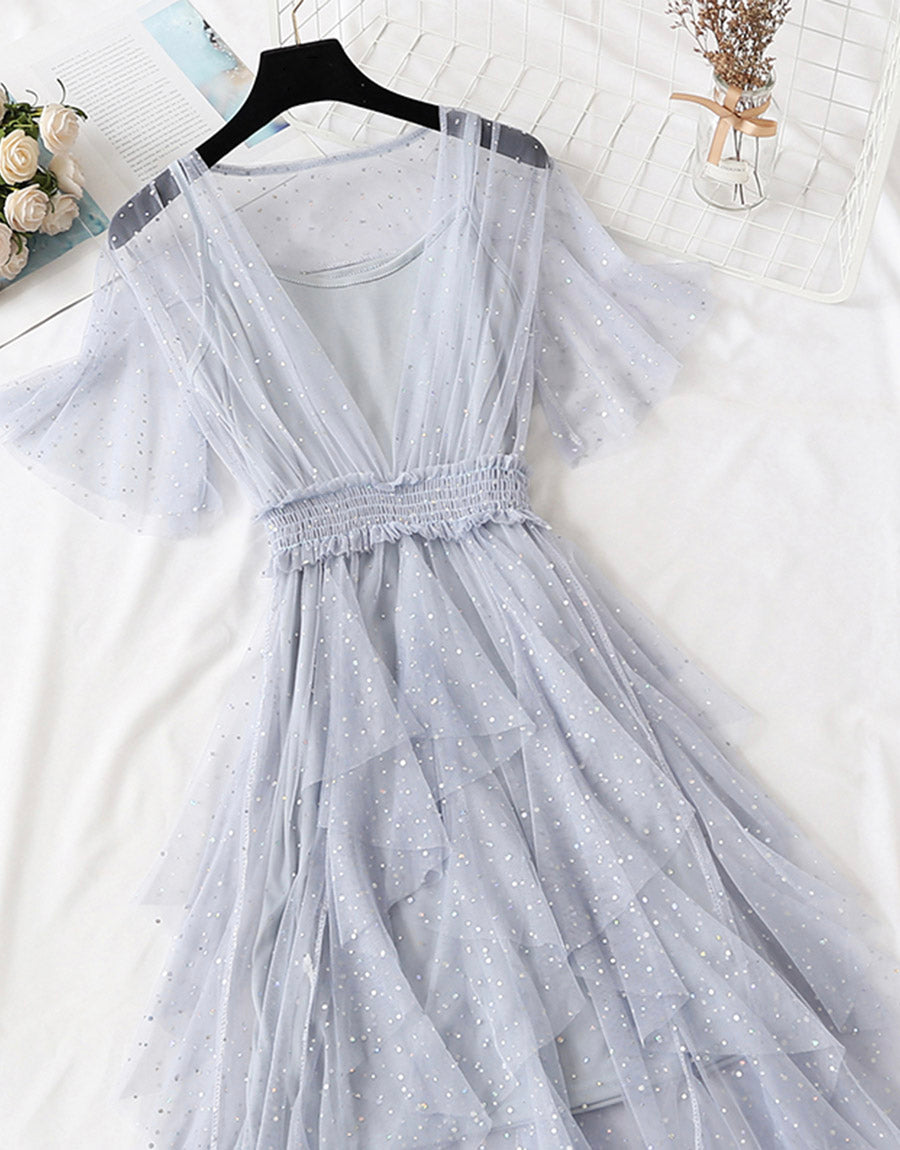 Girl Summer Dress A Line Tulle Dress With Sequins P335