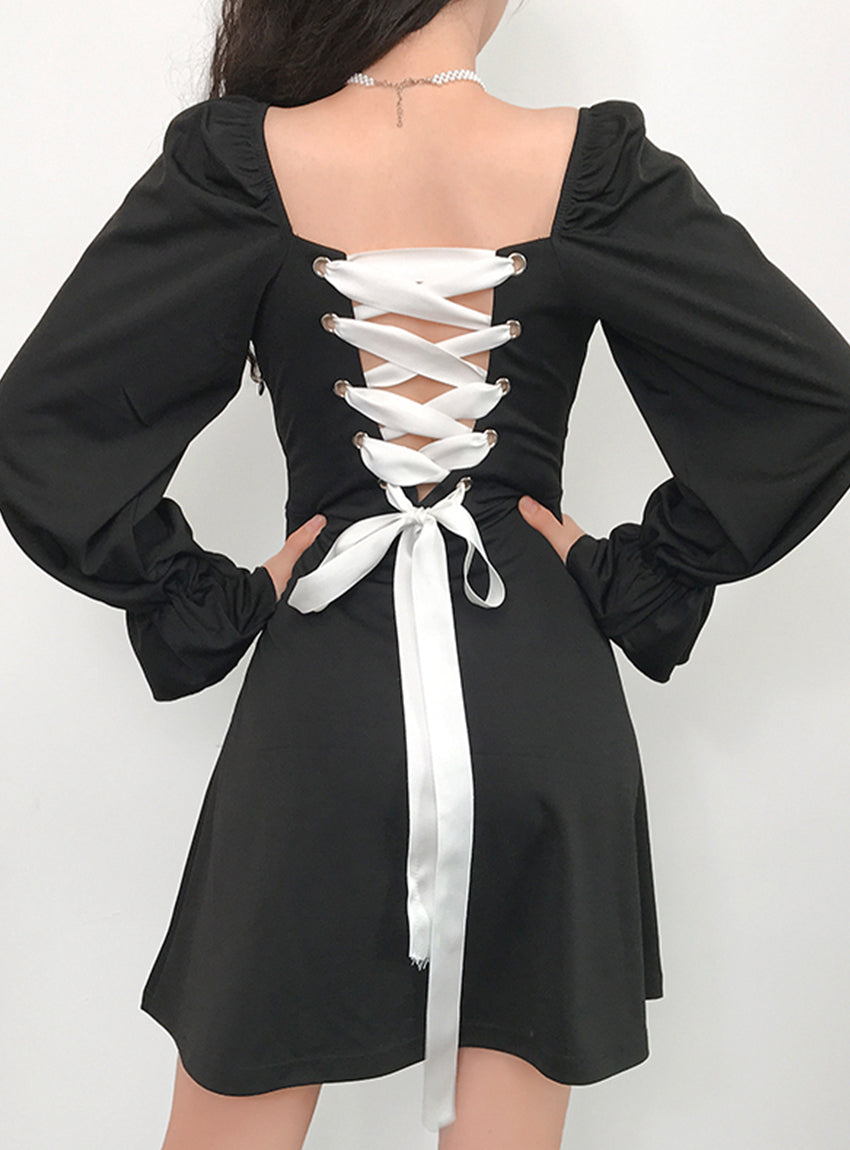 A Line Long Sleeve Little Dress Black Dress P342