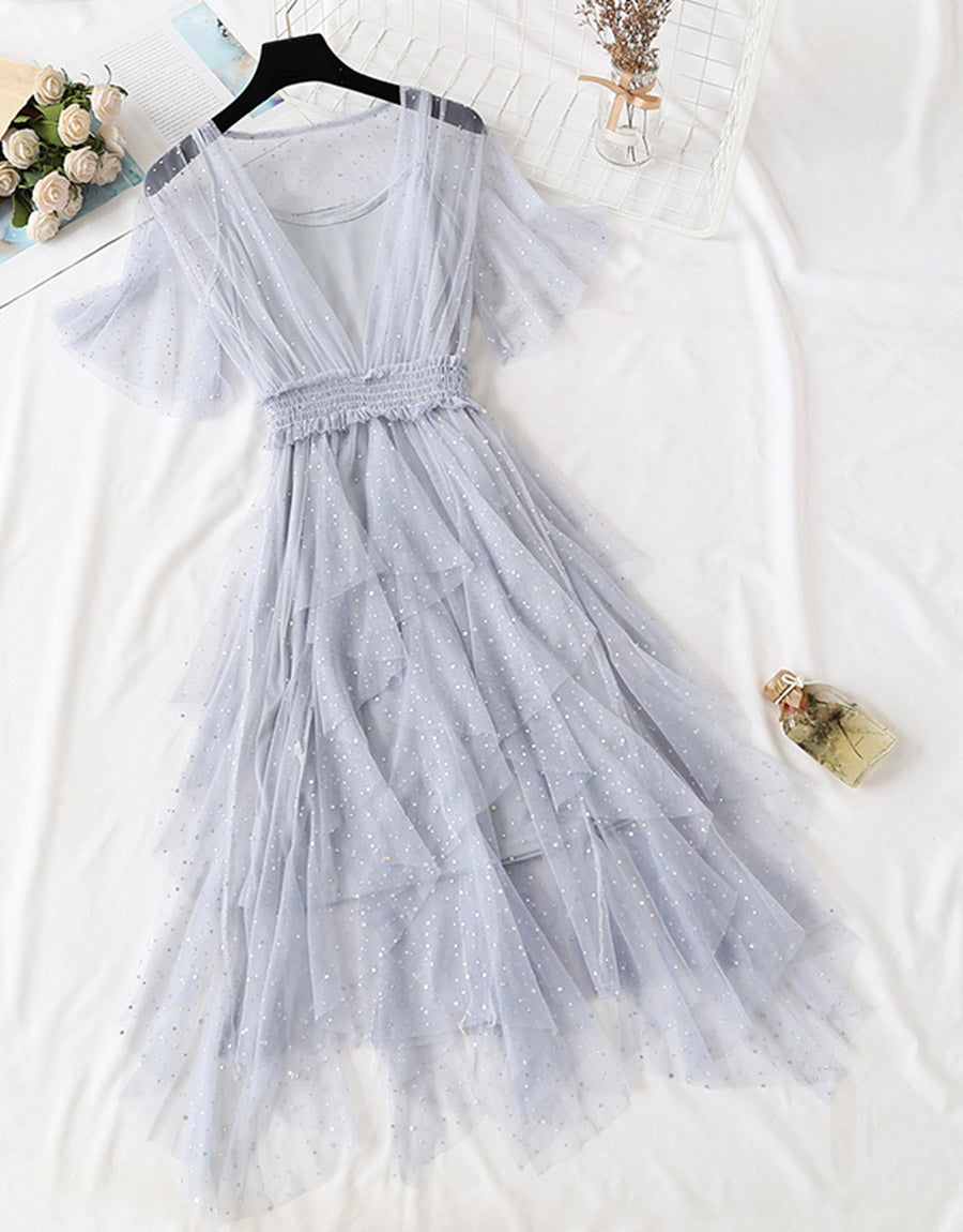 Girl Summer Dress A Line Tulle Dress With Sequins P335