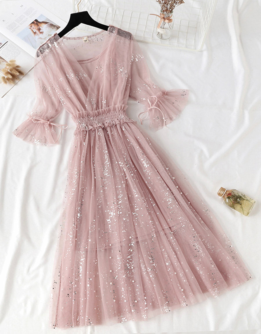 A Line Two Pieces Tulle Dress With Sequins P336
