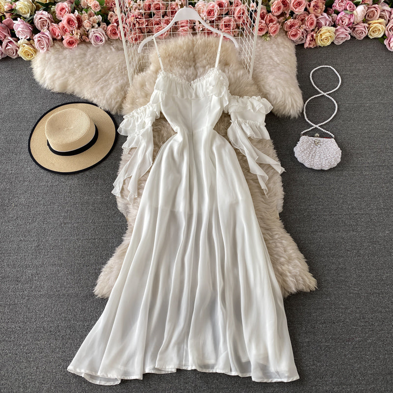 Cute Chiffon White Dress Fashion Dress P341