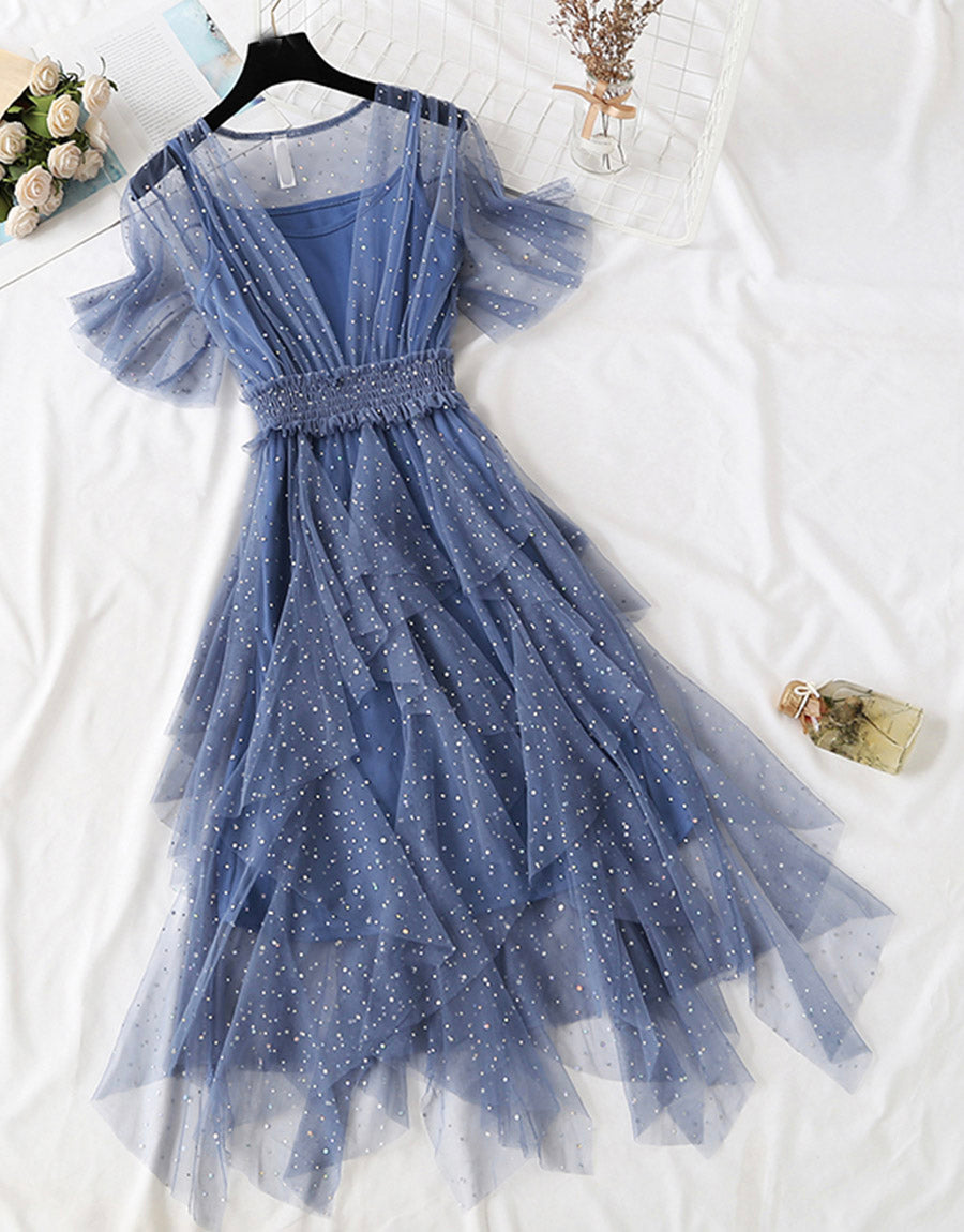 Girl Summer Dress A Line Tulle Dress With Sequins P335