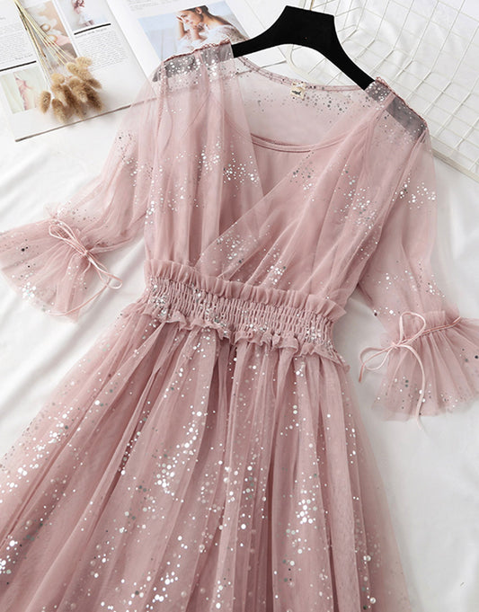 A Line Two Pieces Tulle Dress With Sequins P336