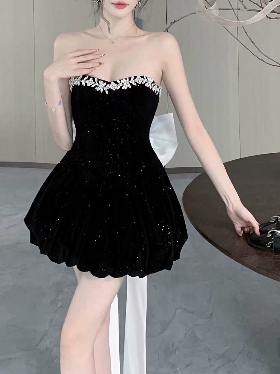 cute a line black strapless homecoming dress 18th birthday outfits P2163