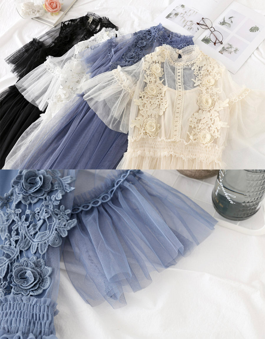 Cute A Line Tulle Lace Applique Dress Summer Dress P337