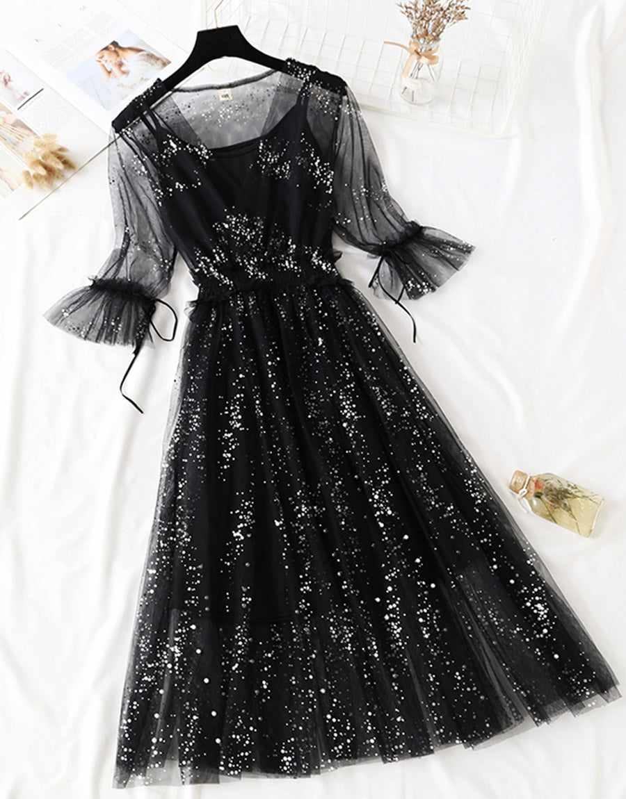 A Line Two Pieces Tulle Dress With Sequins P336