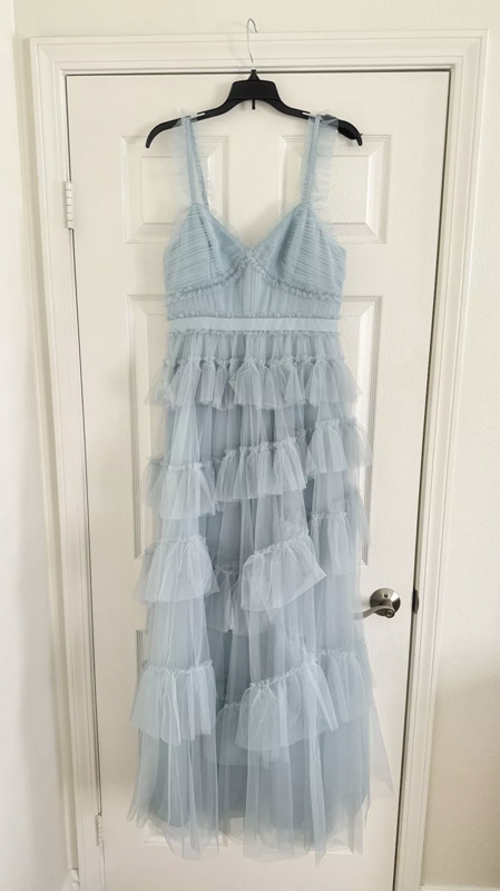 Light Blue Tulle Prom Dresses Ruffles Pleated Baby Blue Evening Gown P1489