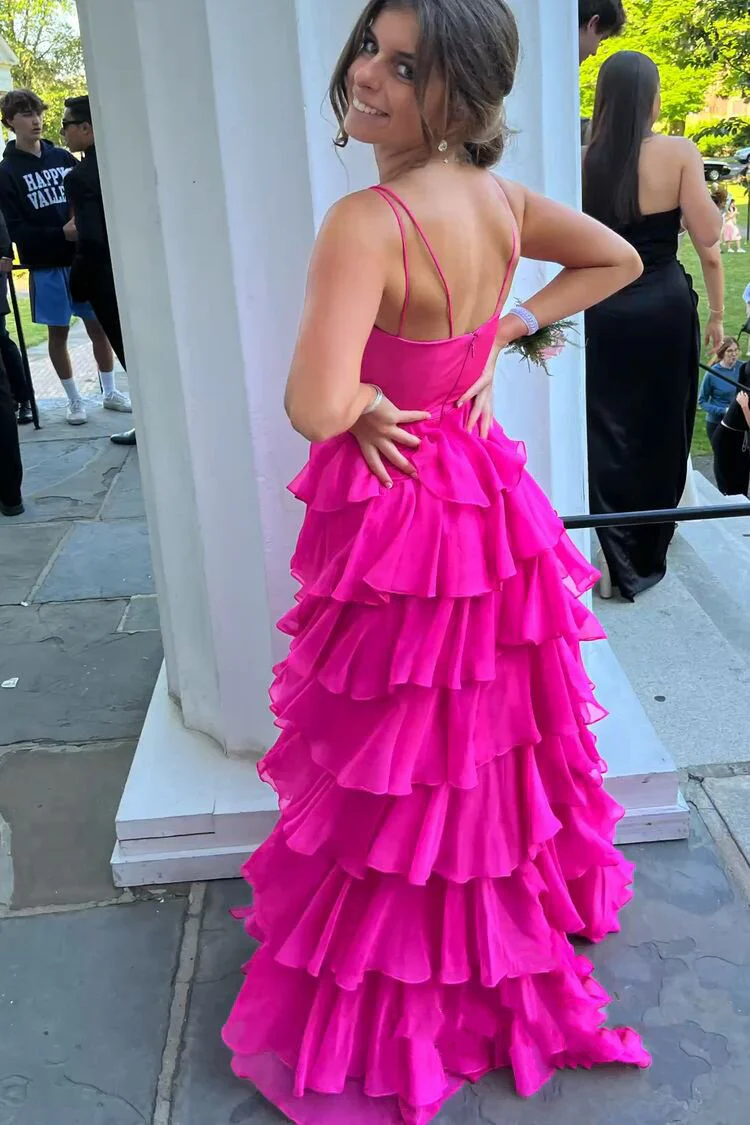 Ball Gown Hot Pink Straps Evening Party Dress Prom Dress P835