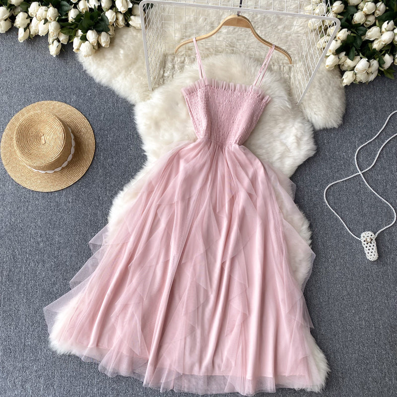 Cute A line Sleeveless Tulle Dress Beach Summer Holiday Dress P254