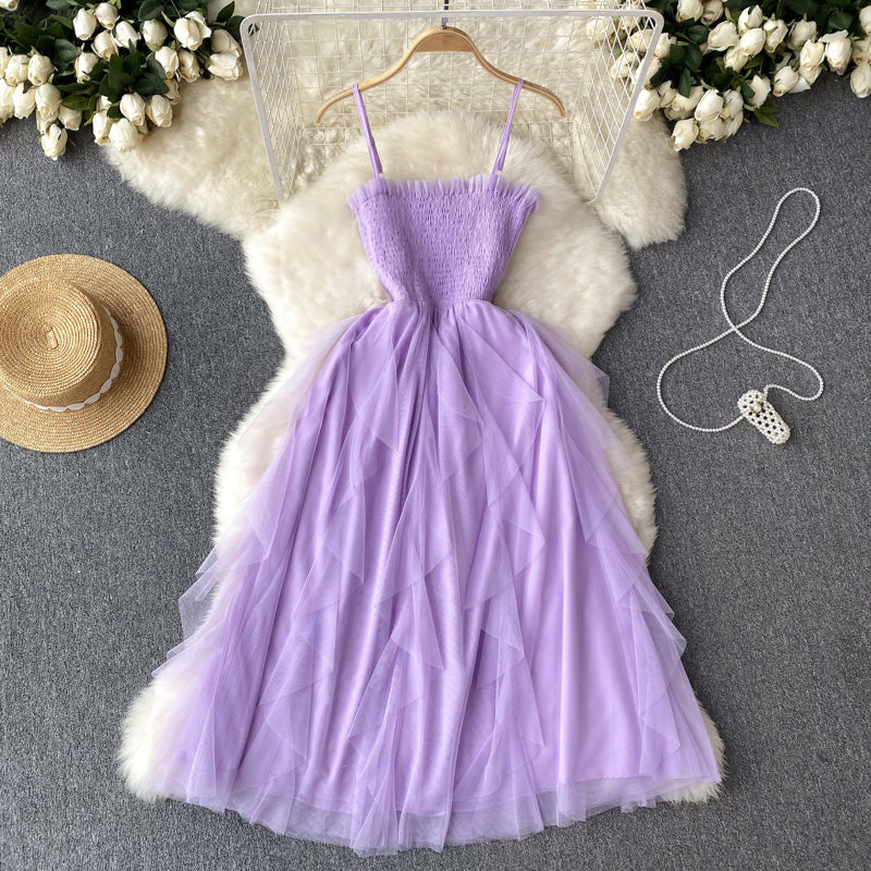 Cute A line Sleeveless Tulle Dress Beach Summer Holiday Dress P254