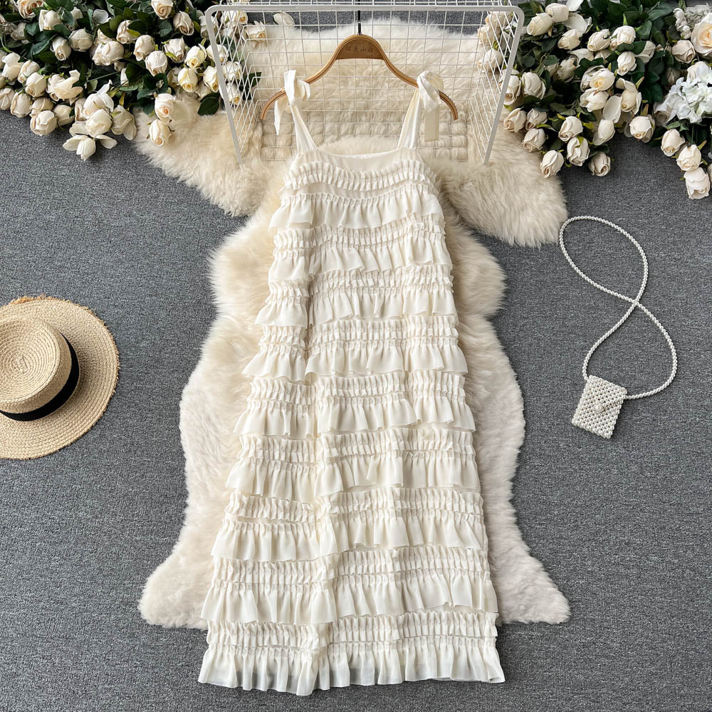 Cute A line Sleeveless Ruffles Dress Beach Summer Holiday Dress P251