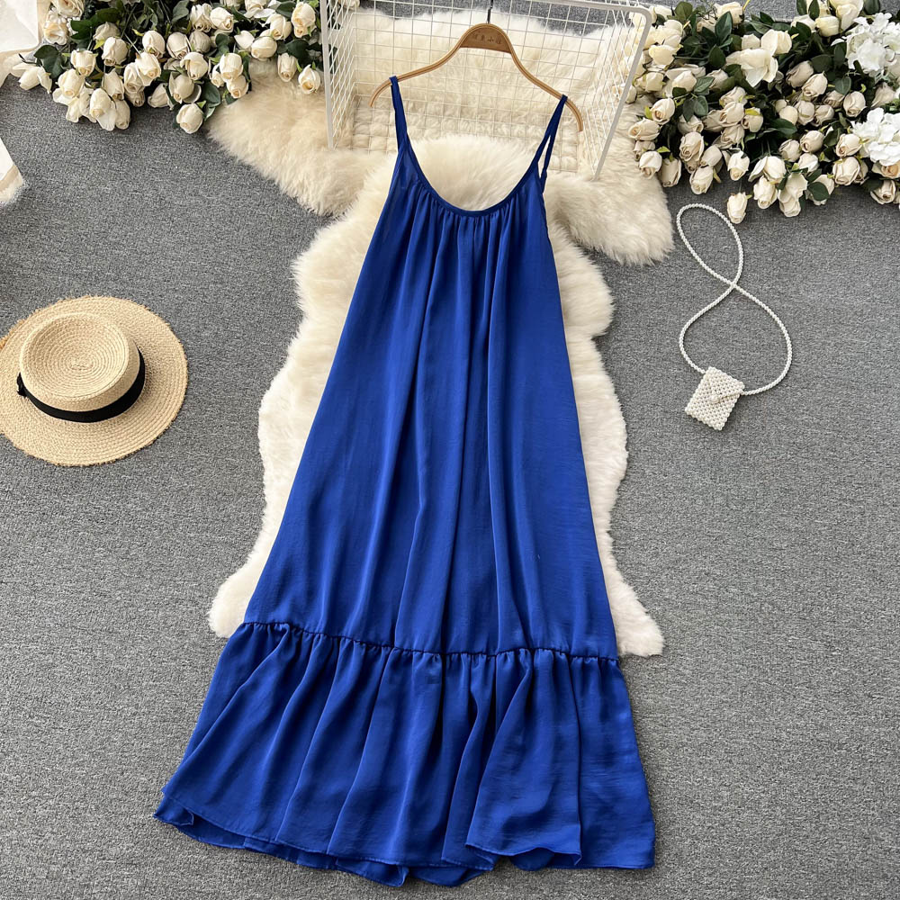 Cute A line Sleeveless Royal Blue Summer Holiday Dress P246