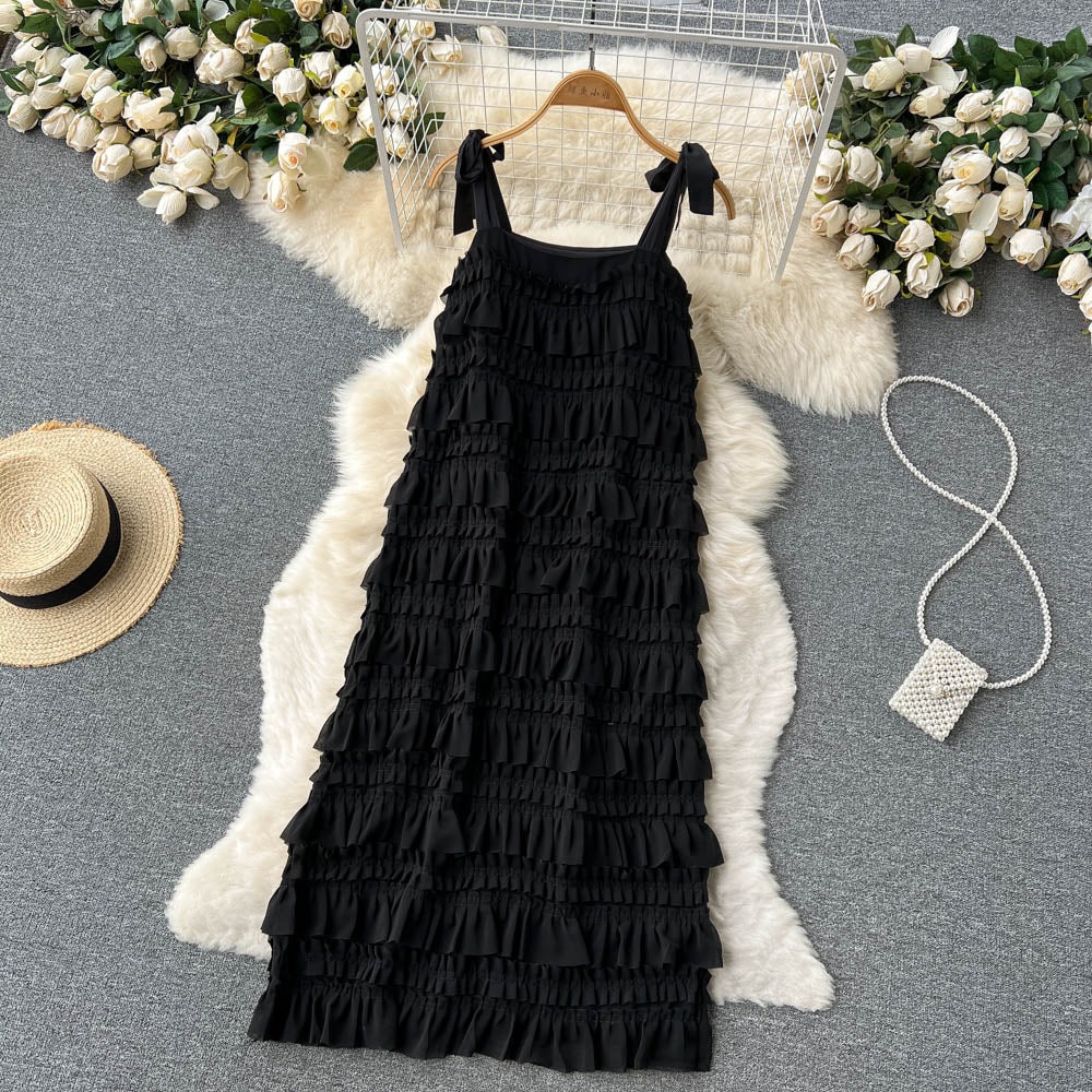 Cute A line Sleeveless Ruffles Dress Beach Summer Holiday Dress P251