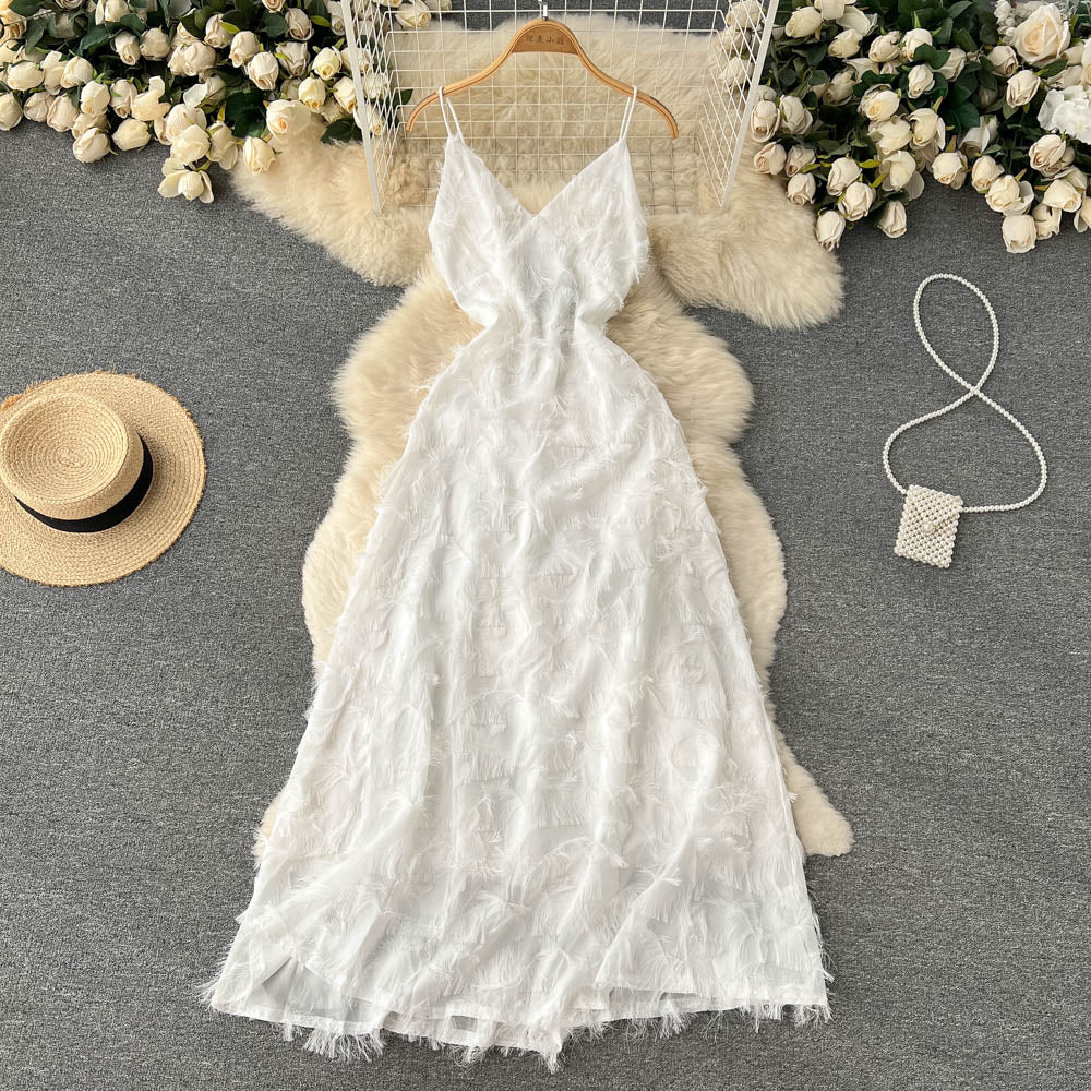 Cute A line Sleeveless Tassel Dress Beach Summer Holiday Dress P252