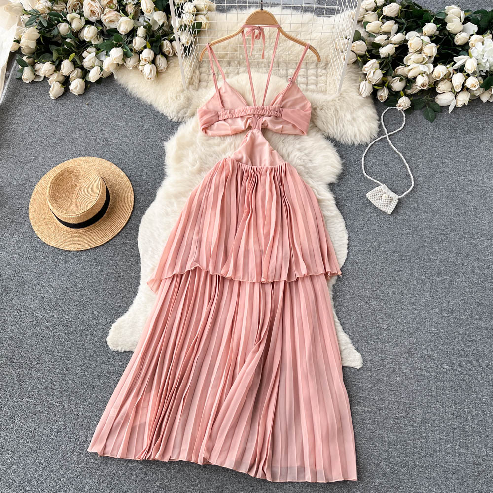 Sexy A line Sleeveless Pink Summer Holiday Dress P248