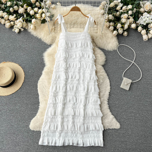 Cute A line Sleeveless Ruffles Dress Beach Summer Holiday Dress P251