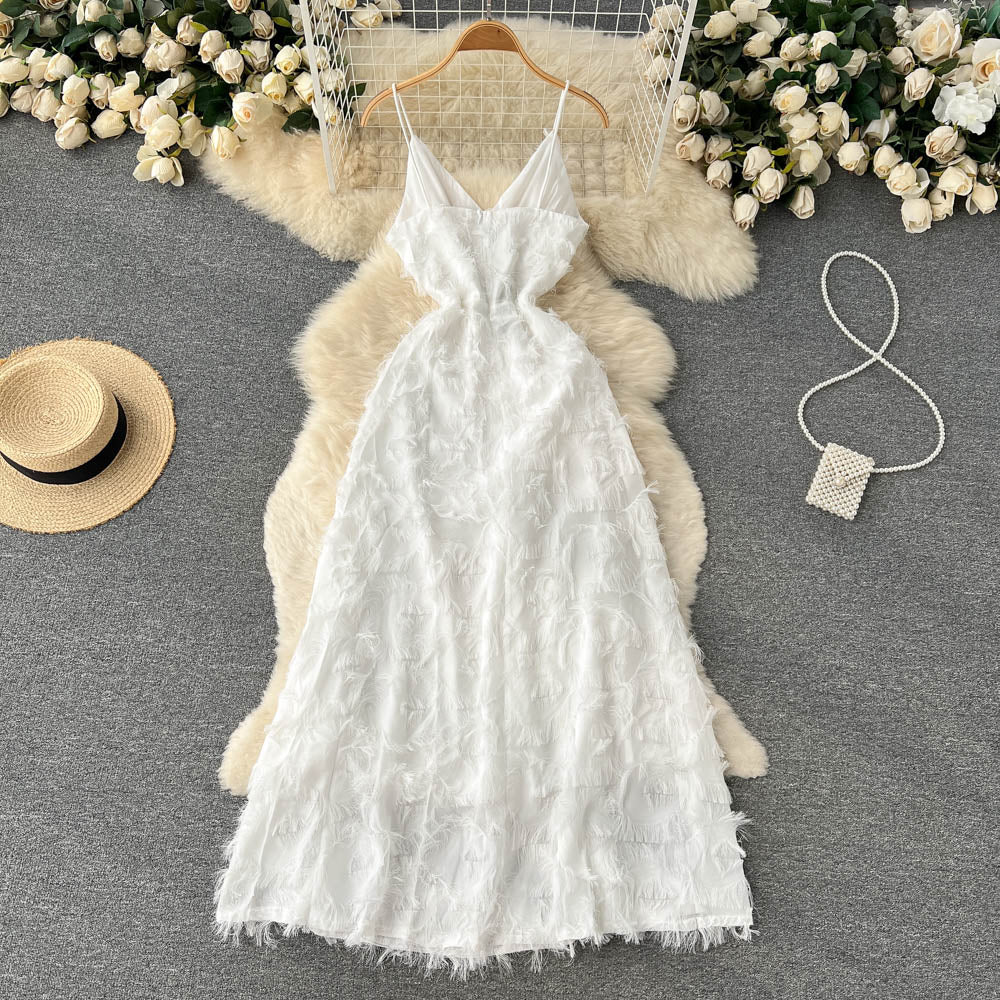 Cute A line Sleeveless Tassel Dress Beach Summer Holiday Dress P252