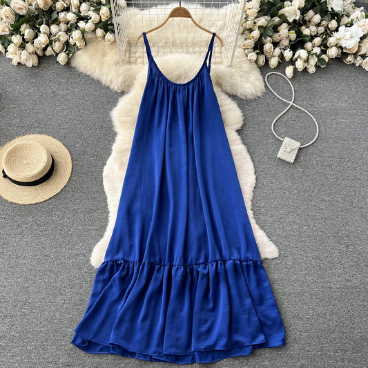 Cute A line Sleeveless Royal Blue Summer Holiday Dress P246