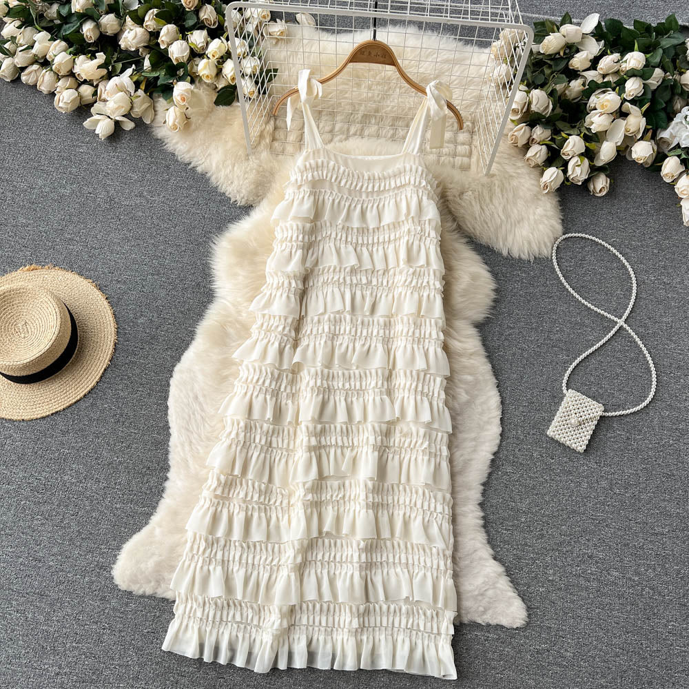 Cute A line Sleeveless Ruffles Dress Beach Summer Holiday Dress P251