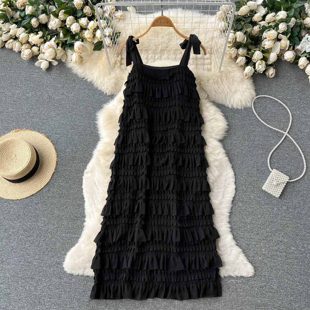 Cute A line Sleeveless Ruffles Dress Beach Summer Holiday Dress P251