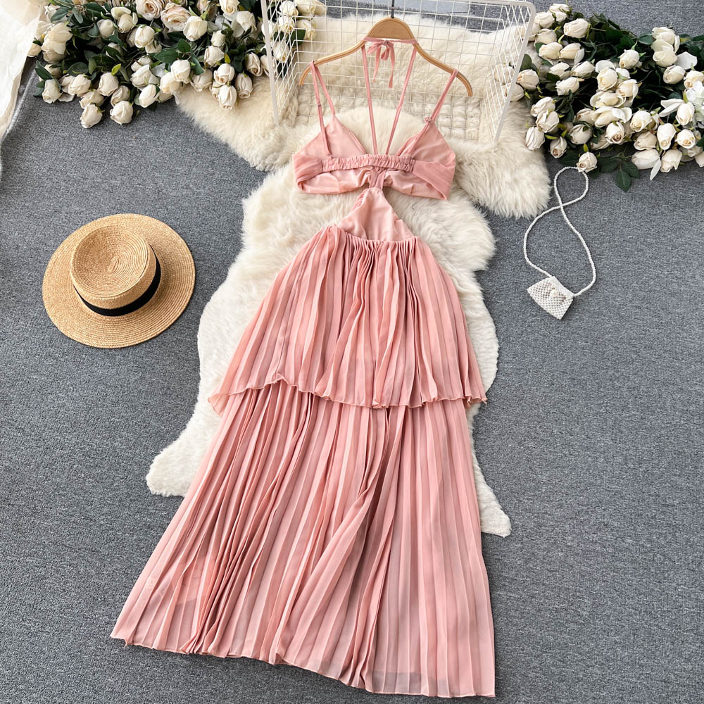 Sexy A line Sleeveless Pink Summer Holiday Dress P248