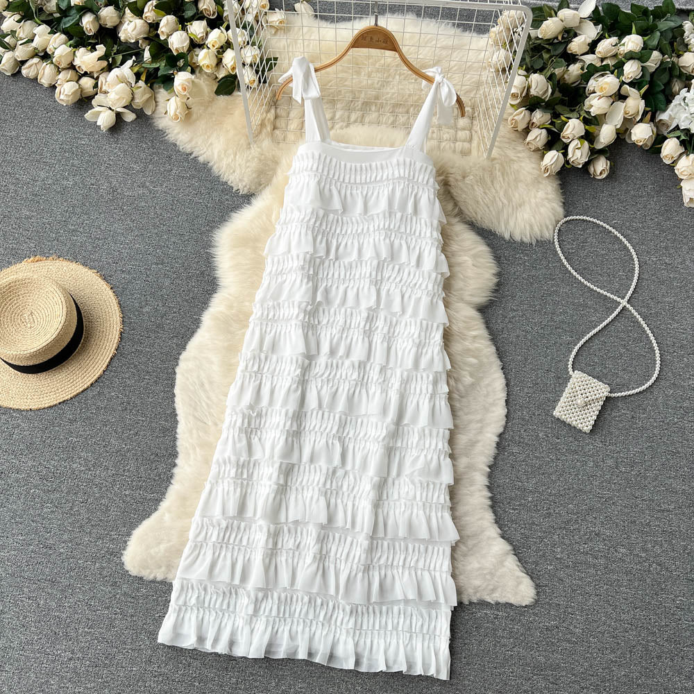 Cute A line Sleeveless Ruffles Dress Beach Summer Holiday Dress P251