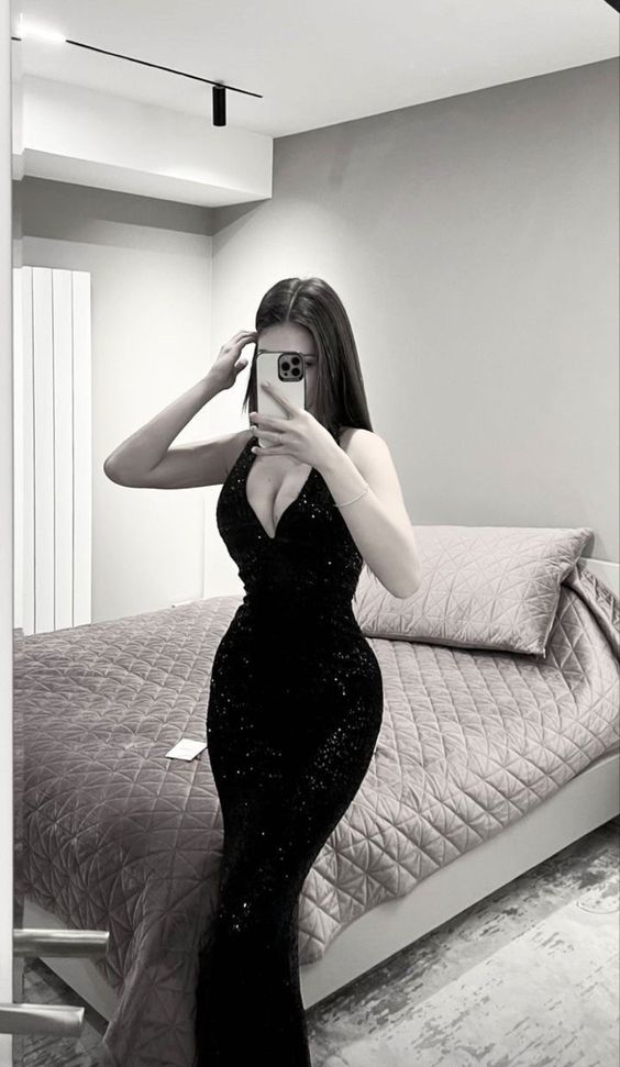 Sexy Mermaid Black Sequin Long Backless Prom Dress P1047