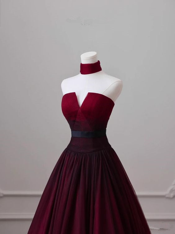 Sexy Ball Gown Strapless Long Burgundy Prom Dress Evening Dresses P1096