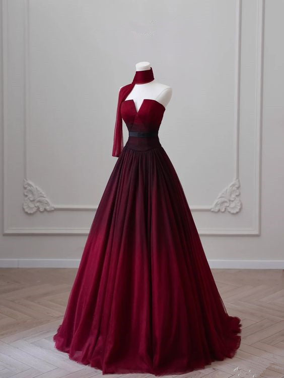 Sexy Ball Gown Strapless Long Burgundy Prom Dress Evening Dresses P1096