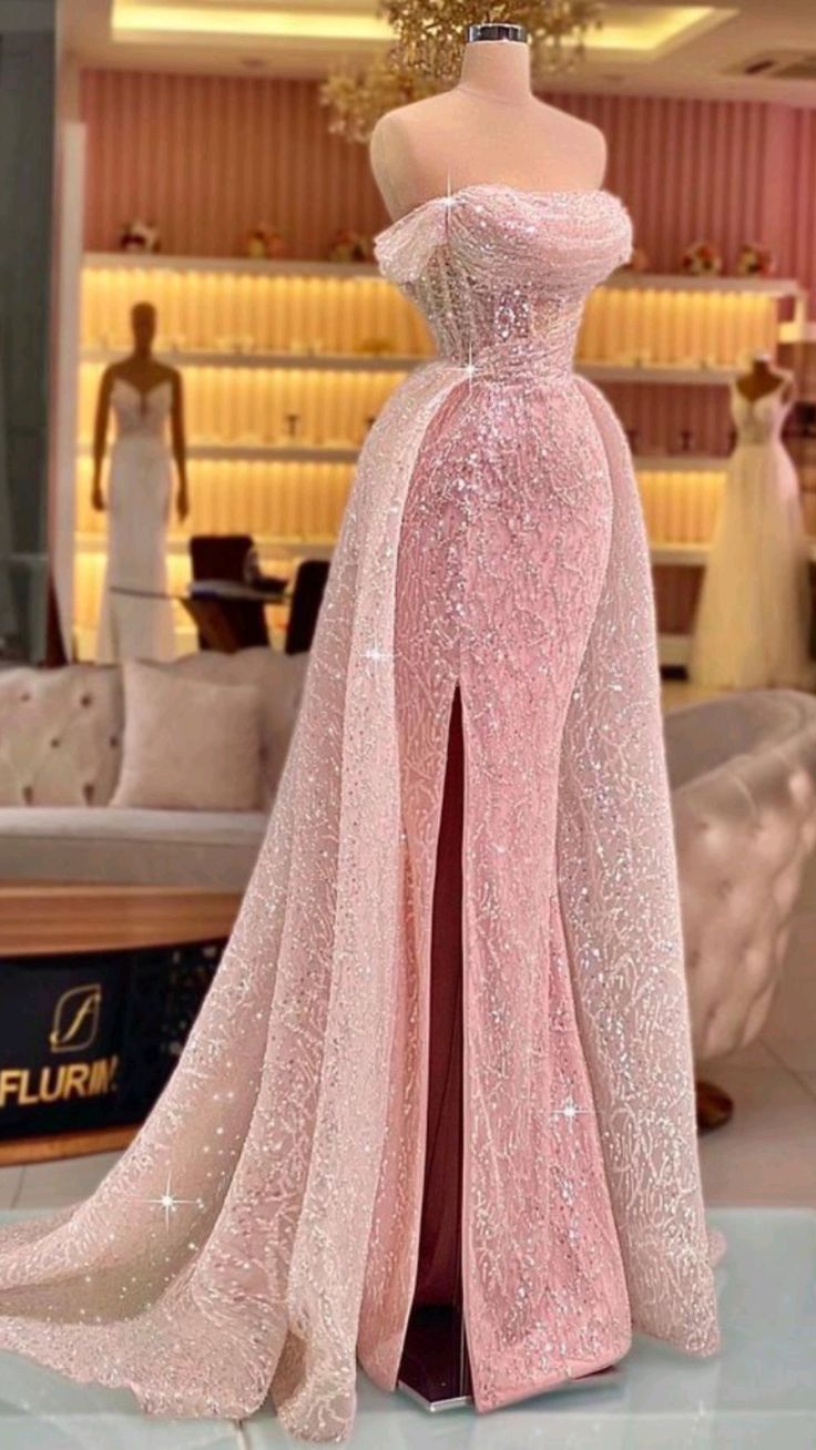 Luxury Mermaid Pink Floor Length Sleeveless Sequin Prom Dress P1173