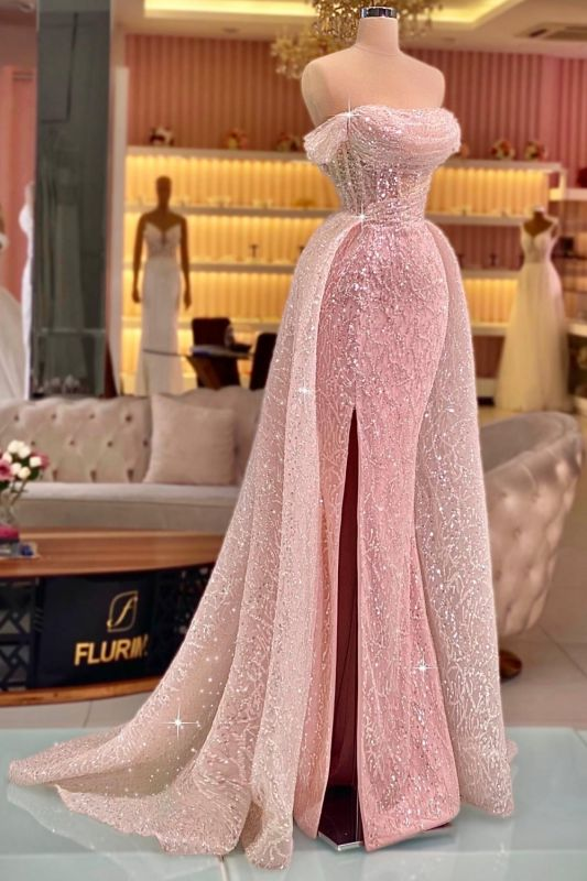 Luxury Mermaid Pink Floor Length Sleeveless Sequin Prom Dress P1173