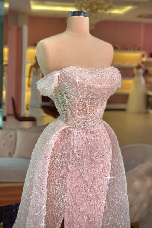 Luxury Mermaid Pink Floor Length Sleeveless Sequin Prom Dress P1173