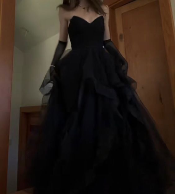 Vintage Ball Gown Strapless Sleeveless Long Tulle Black Prom Dress P12 ...