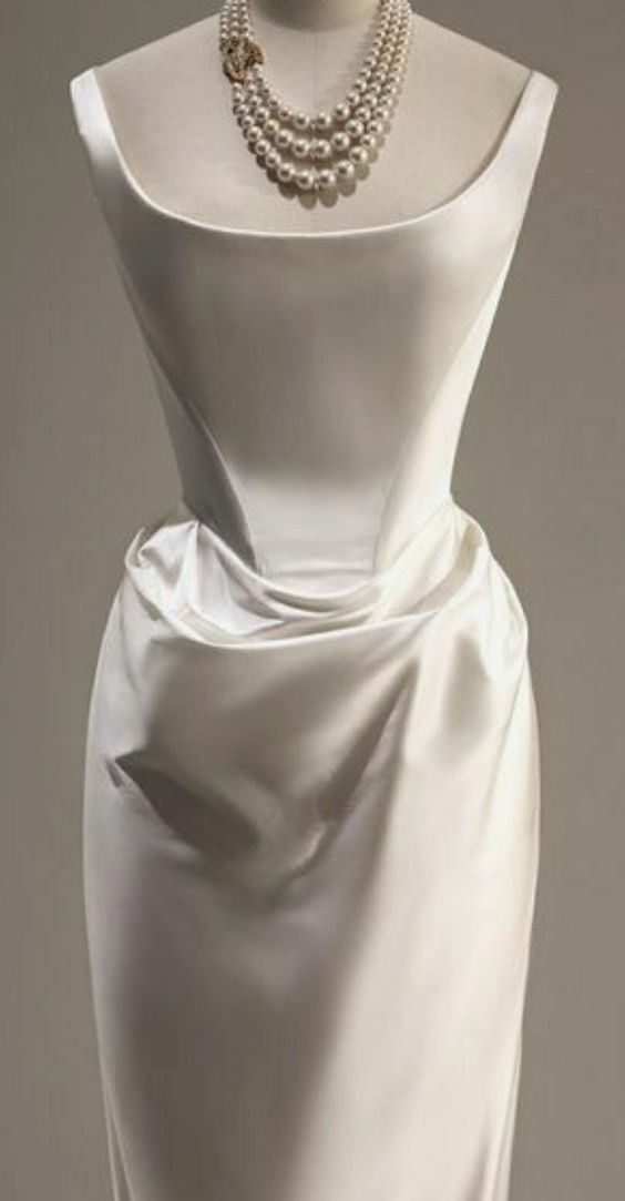 Vintage Mermaid Straps Long White Satin Backless Wedding Dresses P1279