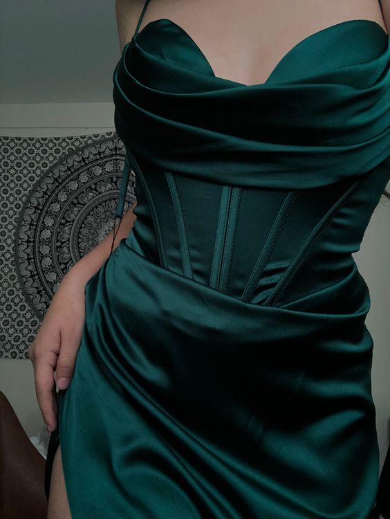 Sexy Mermaid Straps Dark Green Prom Dress Spaghetti Straps Evening Gown P1335