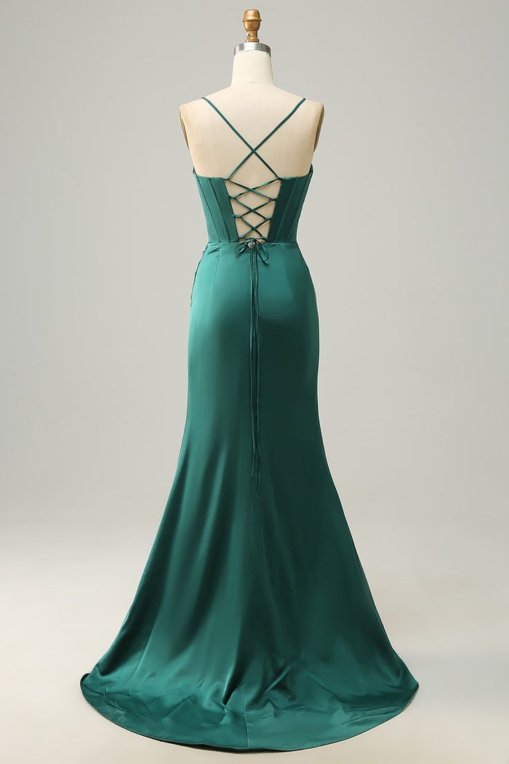 Sexy Mermaid Straps Dark Green Prom Dress Spaghetti Straps Evening Gown P1335