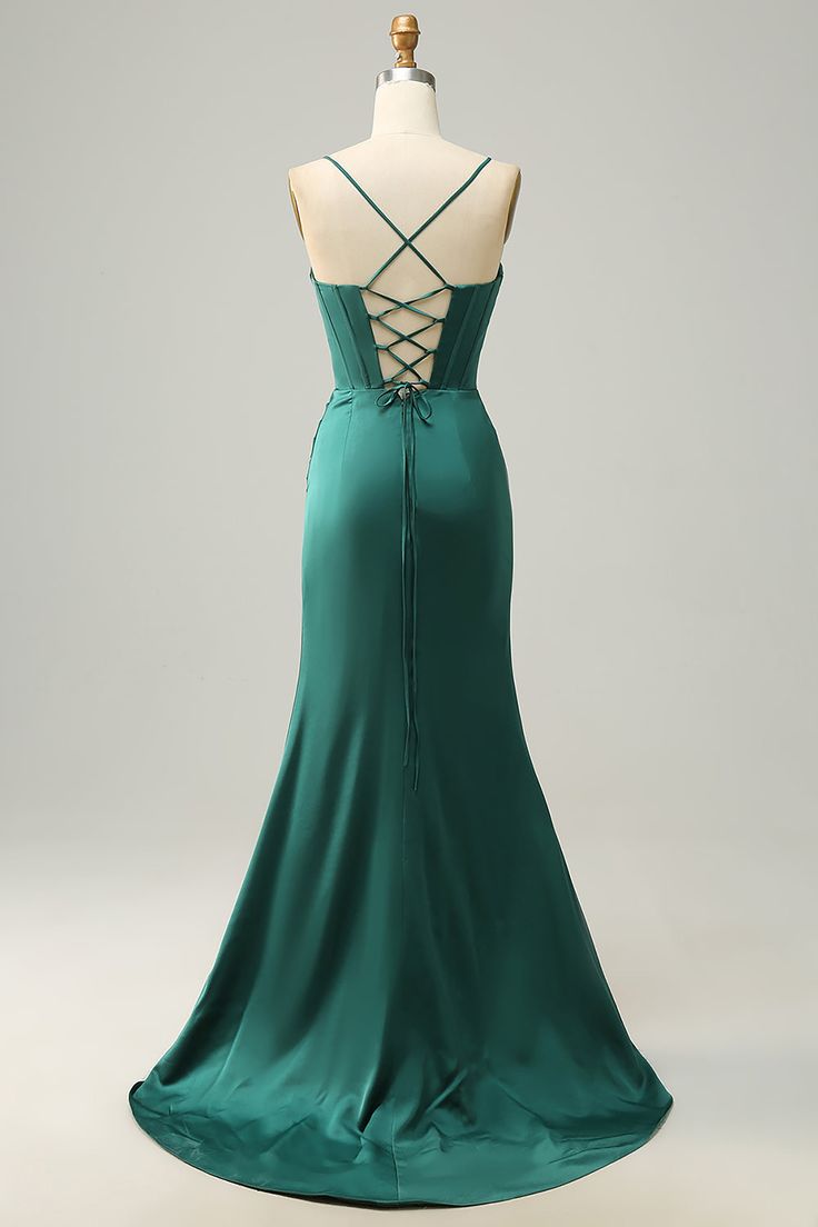 Simple Mermaid Floor Length Prom Dress With Slit P1386