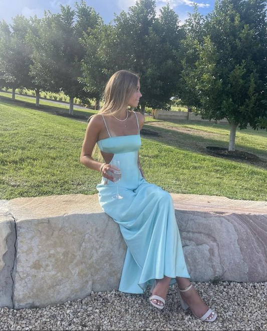 simple spaghetti straps long prom dress birthday outfit P1384