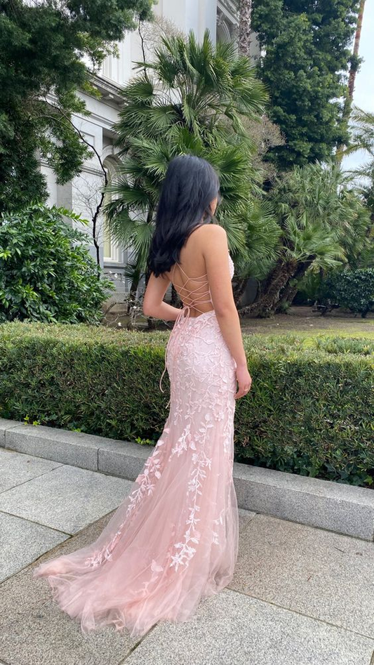 Pink Appliques Mermaid Long Prom Dress 22th Birthday Outfit P1396