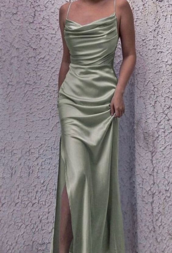 Simple Mermaid Spaghetti Straps Sage Green Long Prom Dress P1453